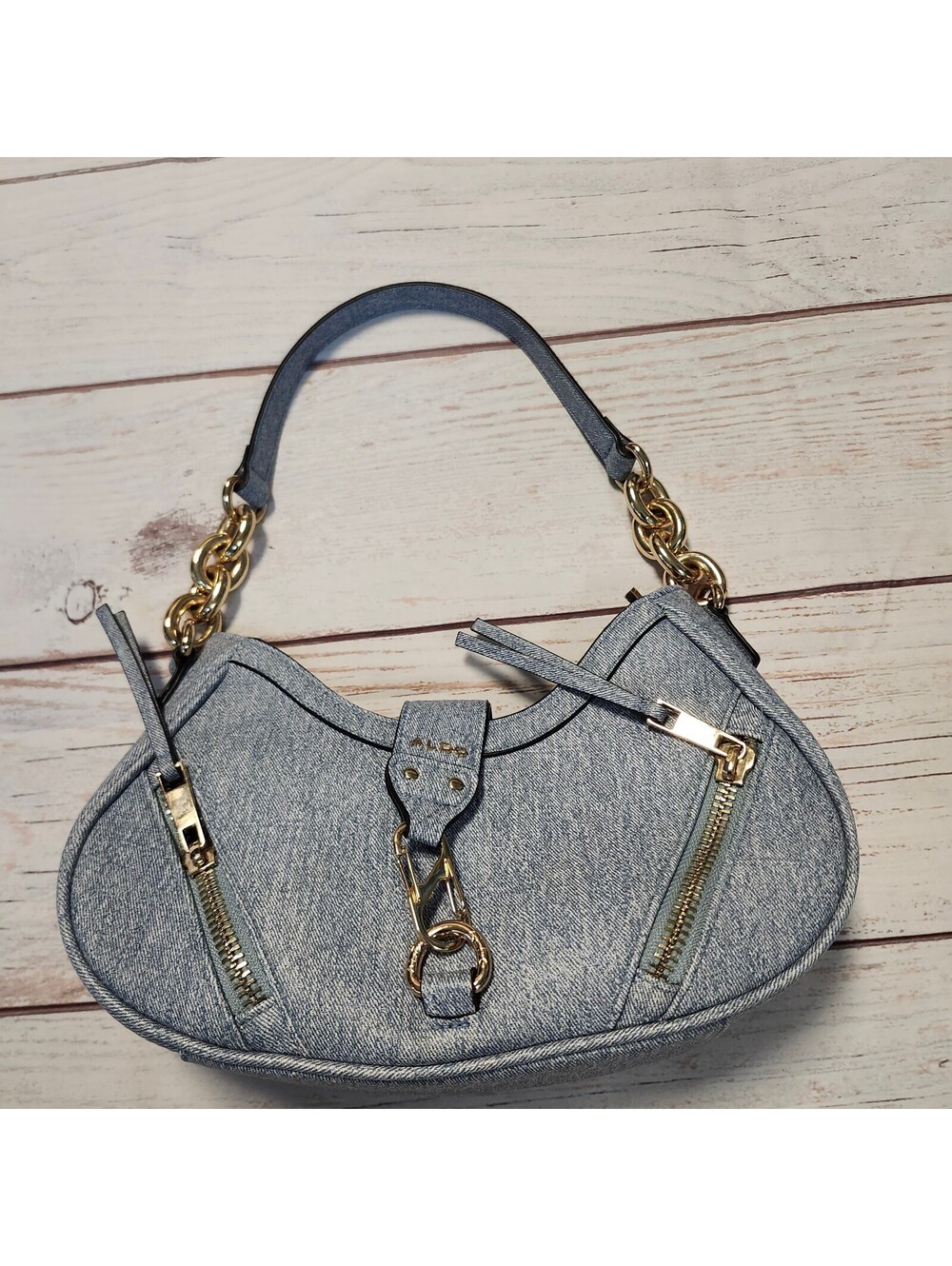 ALDO Gosheim Denim Shoulder Bag with Gold Chain Accent